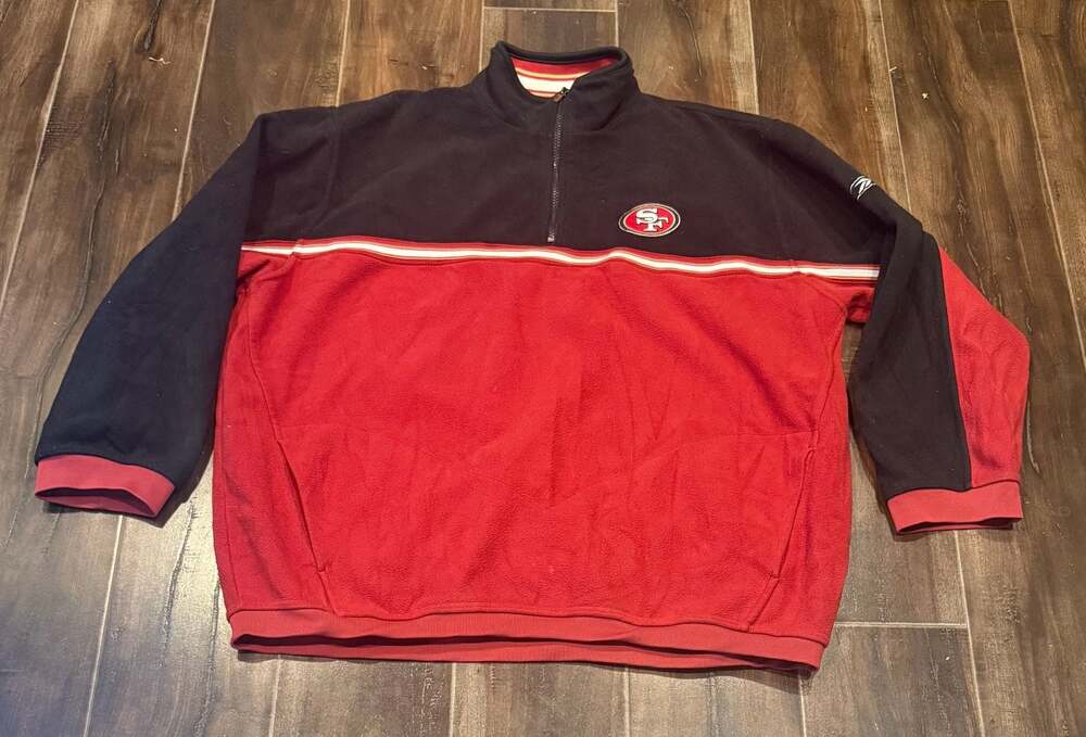 Vintage Reebok San Francisco 49ers NFL Colorblock Quarter-Zip Fleece Pullover